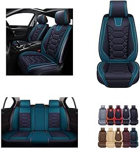 OASIS AUTO Car Seat Covers Accessories Full Set Premium Nappa Leather Cushion Protector Universal Fit for Most Cars SUV Pick-up Truck, Automotive Vehicle Auto Interior Decor (OS-004 Teal Blue)