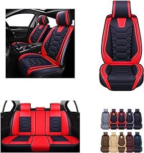 OASIS AUTO Car Seat Covers Accessories Full Set Premium Nappa Leather Cushion Protector Universal Fit for Most Cars SUV Pick-up Truck, Automotive Vehicle Auto Interior Decor (OS-004 Black&Red)
